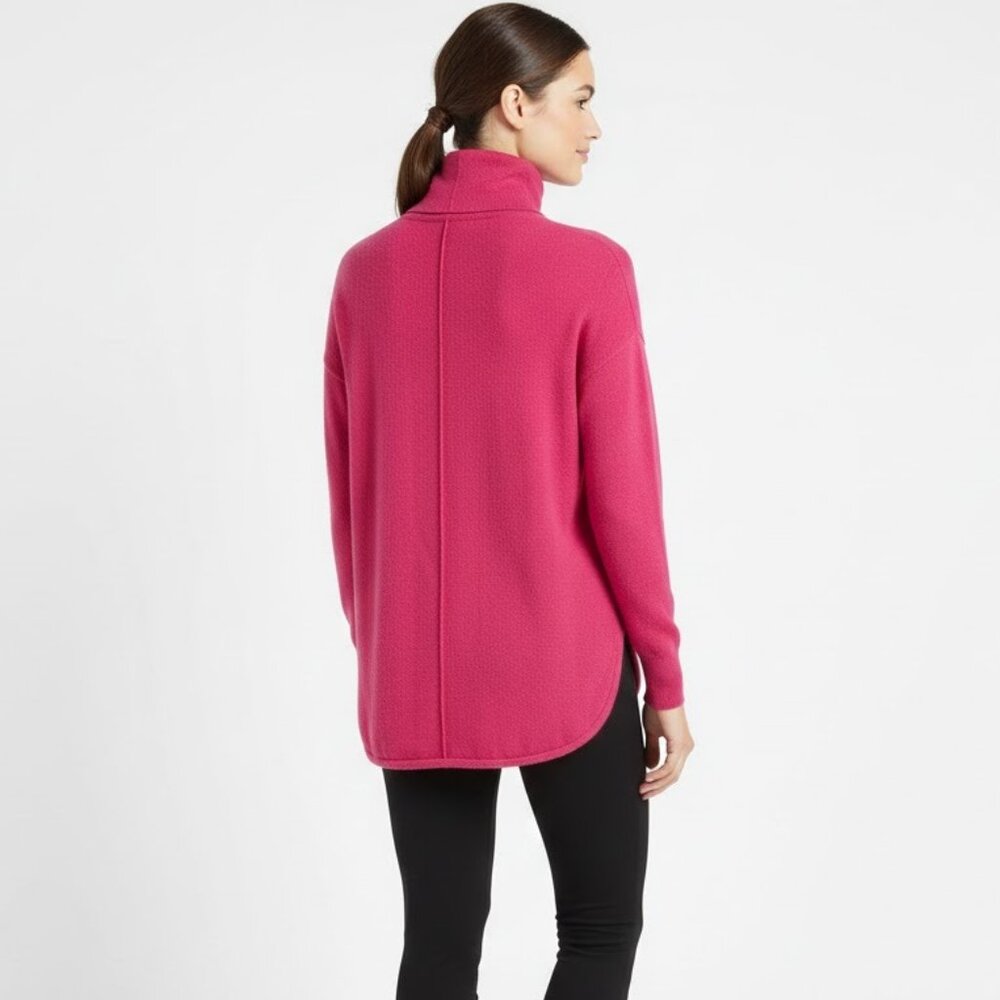 White + Warren Cashmere Turtleneck Sweater Pink High Low Hem XS